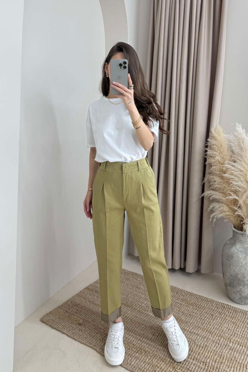 SEMI ELASTIC WAIST ONE COLOR WOMEN TROUSERS GREEN/JESHILE - 5