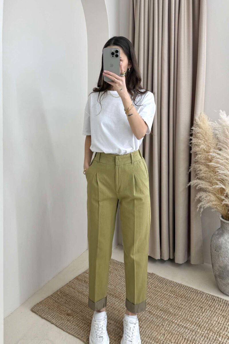 SEMI ELASTIC WAIST ONE COLOR WOMEN TROUSERS GREEN/JESHILE - 6