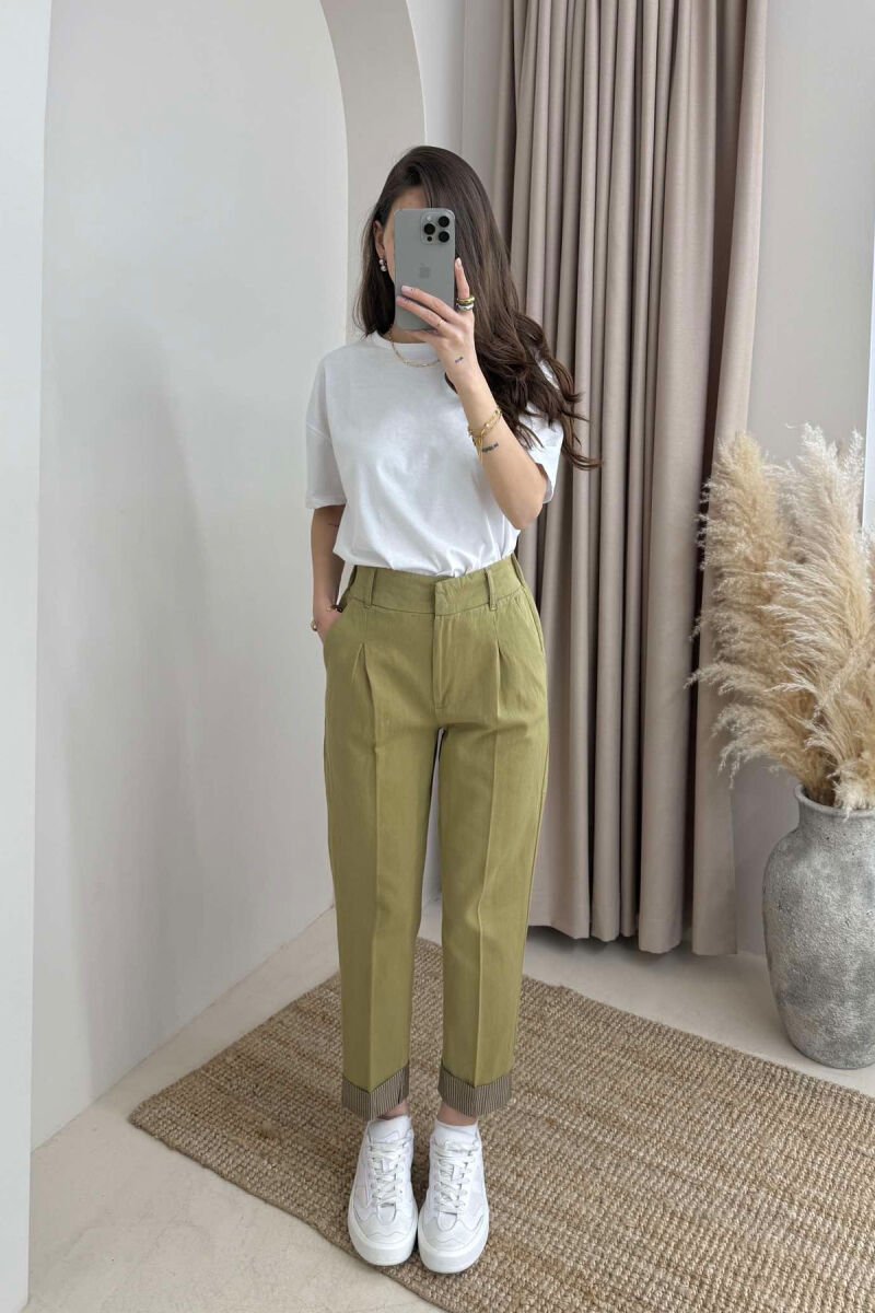 SEMI ELASTIC WAIST ONE COLOR WOMEN TROUSERS GREEN/JESHILE - 7