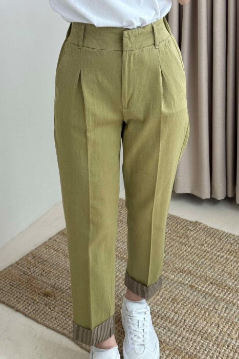 SEMI ELASTIC WAIST ONE COLOR WOMEN TROUSERS GREEN/JESHILE - 8