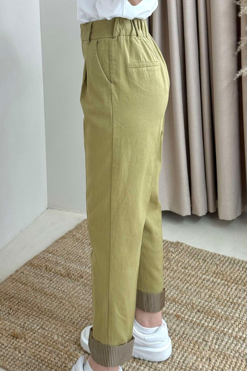 SEMI ELASTIC WAIST ONE COLOR WOMEN TROUSERS GREEN/JESHILE - 9