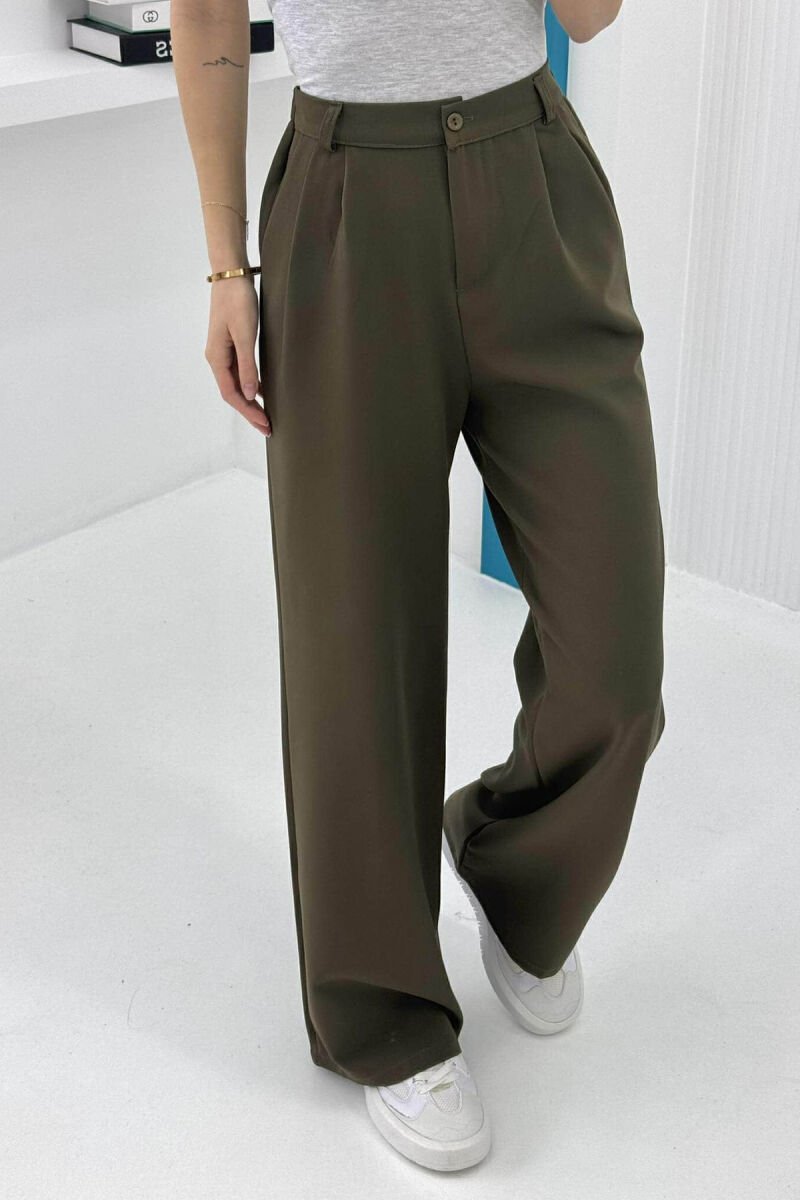 SEMI ELASTIC WAIST ONE COLOR WOMEN TROUSERS GREEN/JESHILE - 3