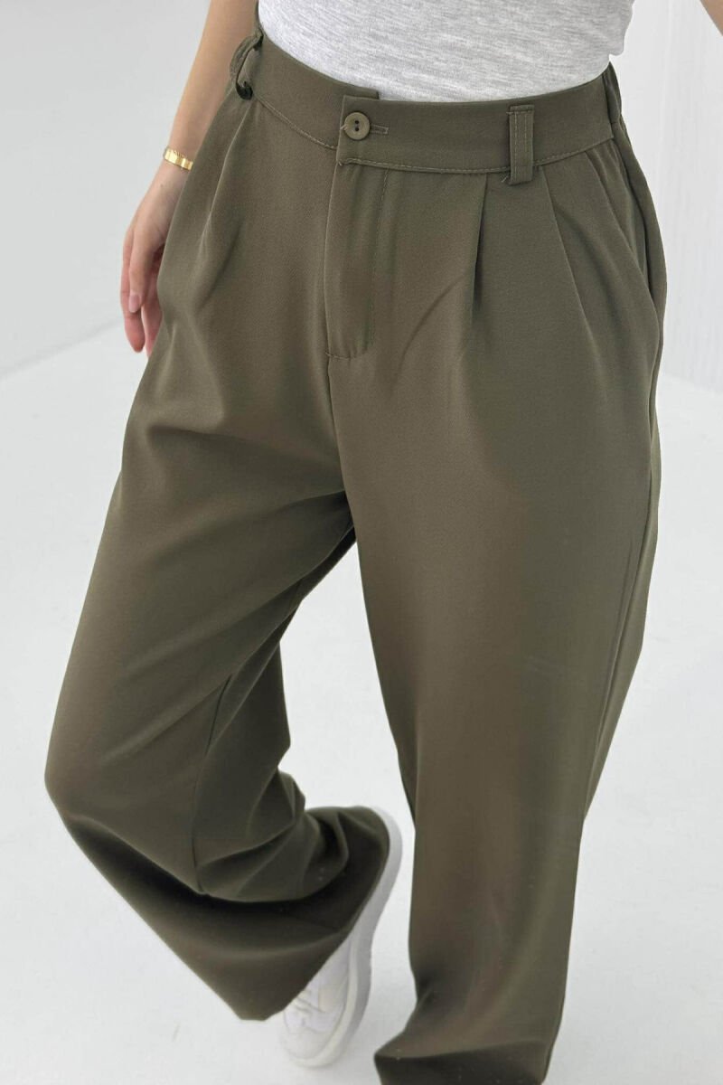 SEMI ELASTIC WAIST ONE COLOR WOMEN TROUSERS GREEN/JESHILE - 4