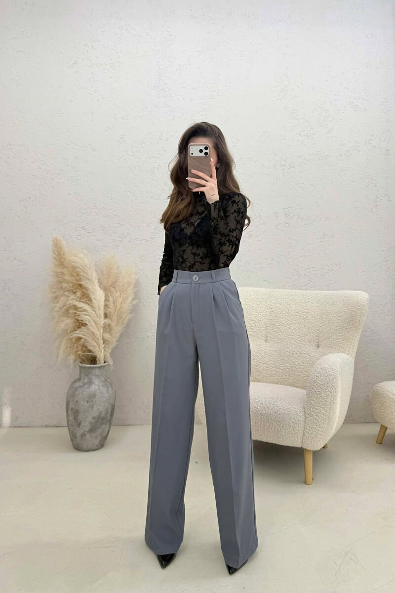 SEMI ELASTIC WAIST ONE COLOR WOMEN TROUSERS GREY/GRI - 2