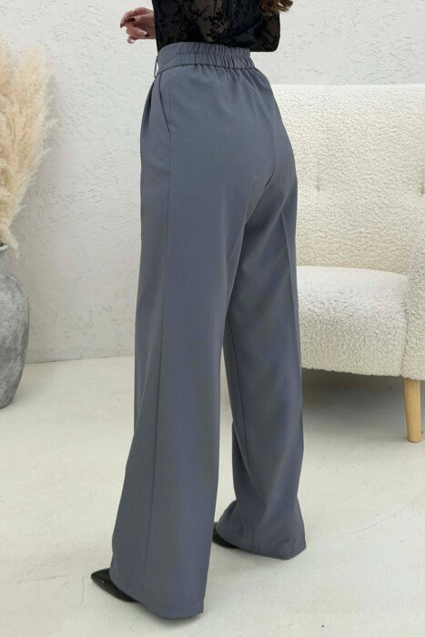 SEMI ELASTIC WAIST ONE COLOR WOMEN TROUSERS GREY/GRI - 4