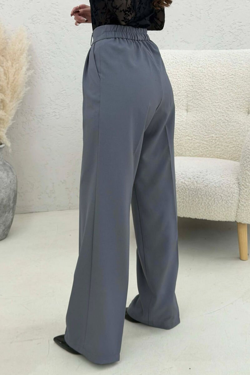 SEMI ELASTIC WAIST ONE COLOR WOMEN TROUSERS GREY/GRI - 4