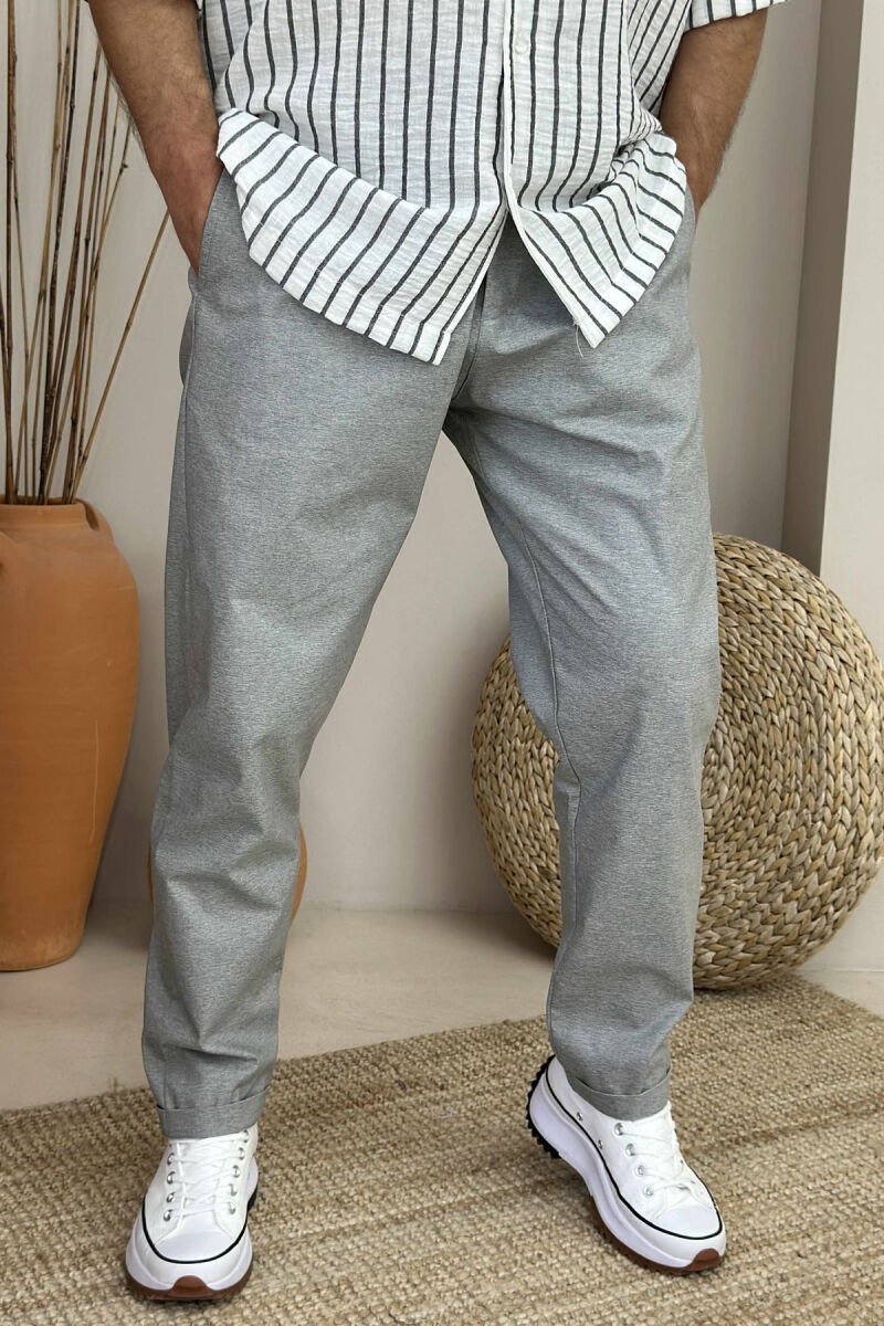 SEMI ELASTIC WAIST SIMPLE MEN PANTS LIGHT GREY/GZ - 2