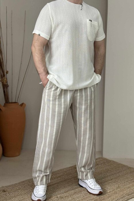 SEMI ELASTIC WAIST STRAPS MEN PANTS BEIGE/BEZHE - 1