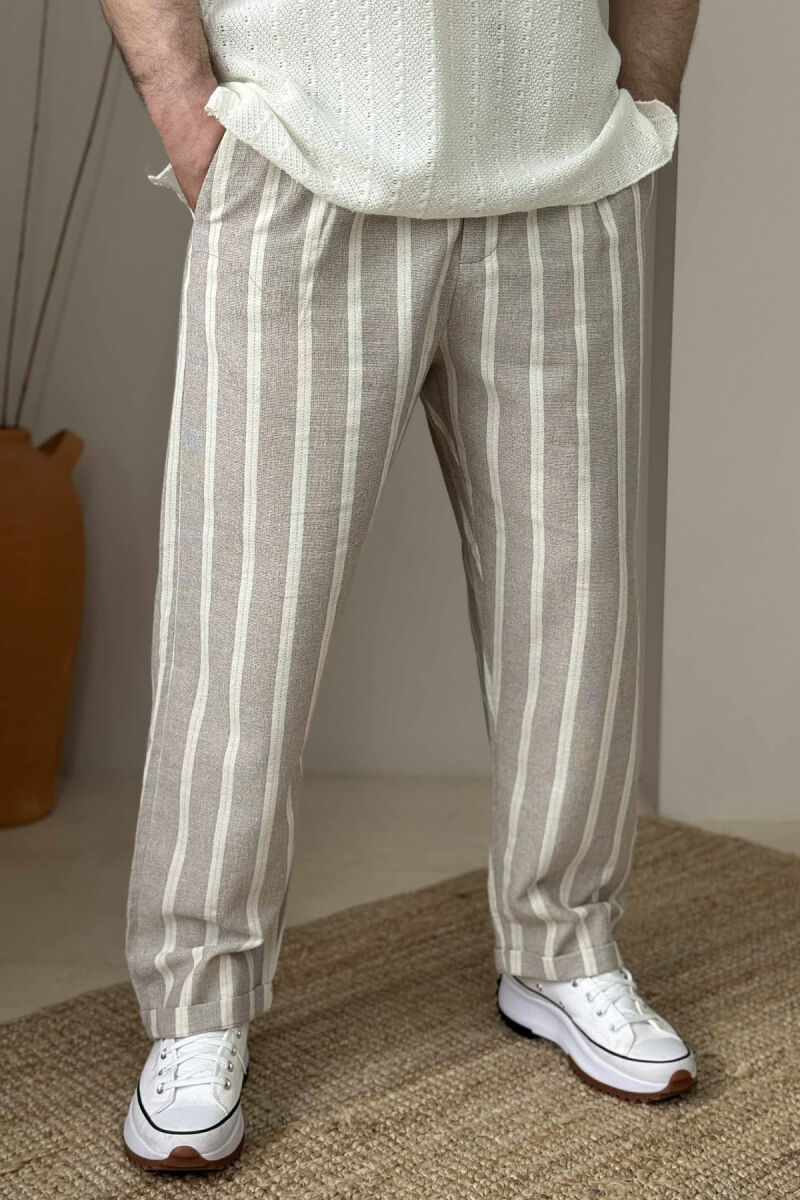 SEMI ELASTIC WAIST STRAPS MEN PANTS BEIGE/BEZHE - 2
