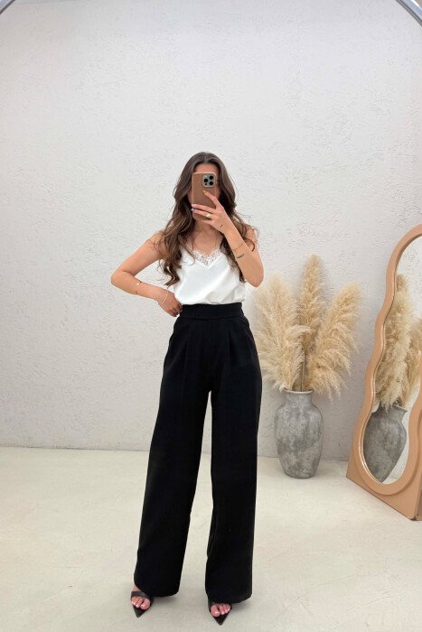 SEMI ELASTIC WAIST WOMAN TROUSERS BLACK/ E ZEZE - KLAUDIO FASHION