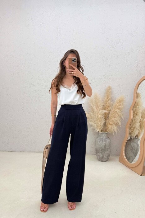 SEMI ELASTIC WAIST WOMAN TROUSERS BLUE/BLU - KLAUDIO FASHION