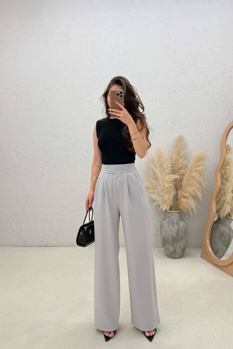 SEMI ELASTIC WAIST WOMAN TROUSERS GREY/GRI - KLAUDIO FASHION