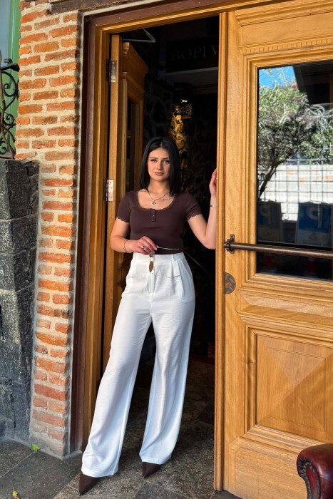 SEMI ELASTIC WAIST WOMAN TROUSERS WHITE-E BARDHE - KLAUDIO FASHION