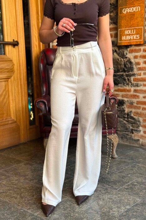 SEMI ELASTIC WAIST WOMAN TROUSERS WHITE-E BARDHE - 3