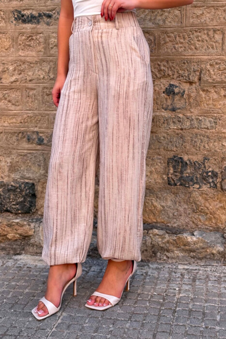 SEMI ELASTIC WAIST WOMEN TROUSERS BEIGE/BEZHE - 2