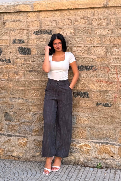 SEMI ELASTIC WAIST WOMEN TROUSERS DARK GREY/GEE - 4