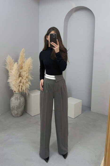 SEMI ELASTIC WIDE LEG WOMEN TROUSERS GREY/GRI - 1