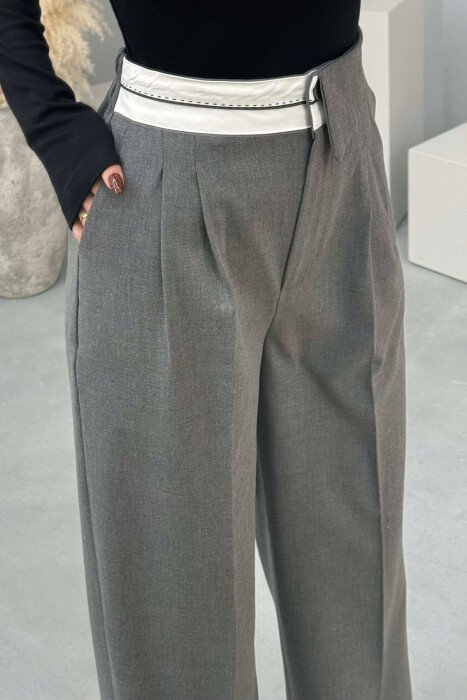SEMI ELASTIC WIDE LEG WOMEN TROUSERS GREY/GRI - 5