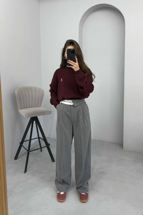 SEMI ELASTIC WIDE LEG WOMEN TROUSERS GREY/GRI - 6