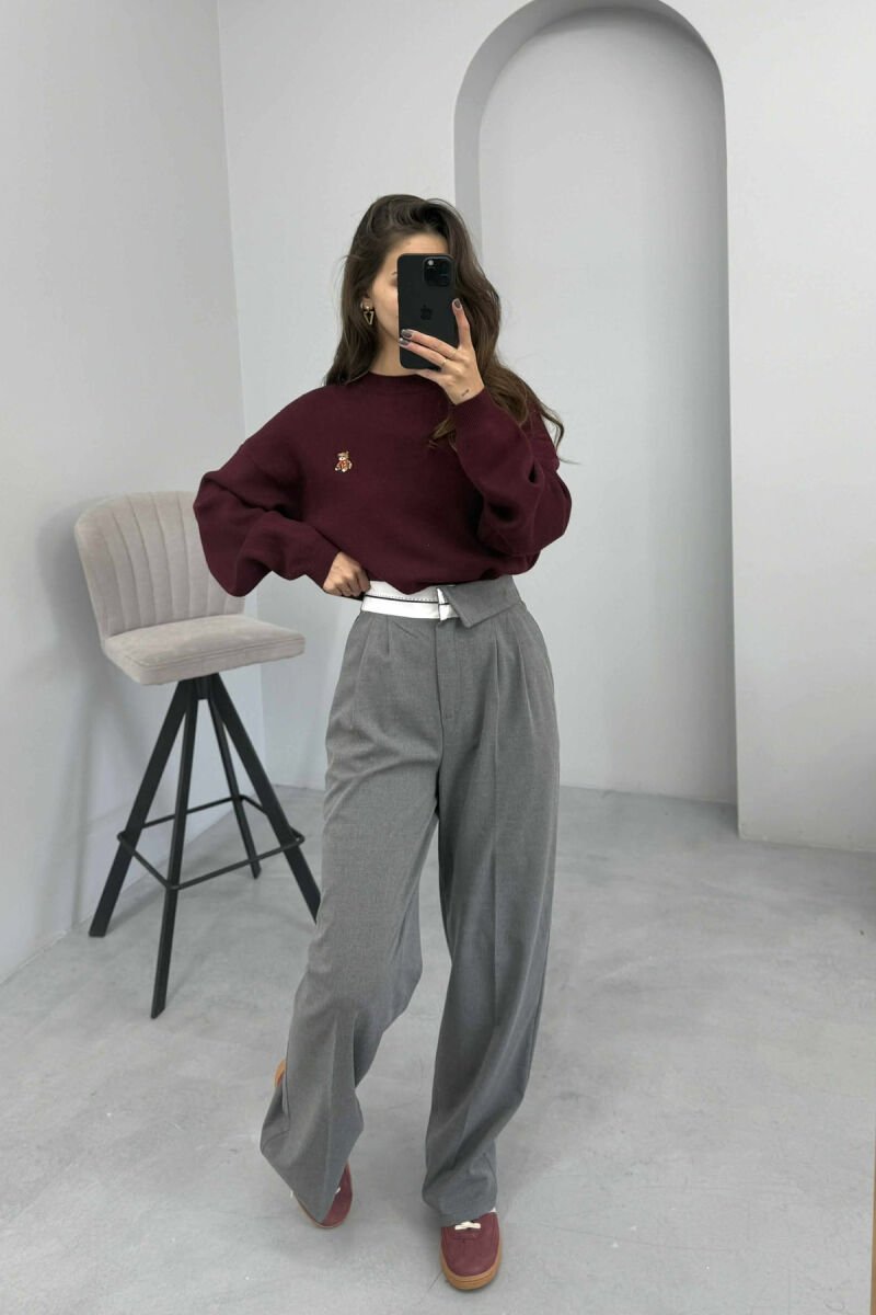 SEMI ELASTIC WIDE LEG WOMEN TROUSERS GREY/GRI - 7