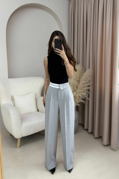 SEMI ELASTIC WIDE LEG WOMEN TROUSERS LIGHT GREY/GZ - 2