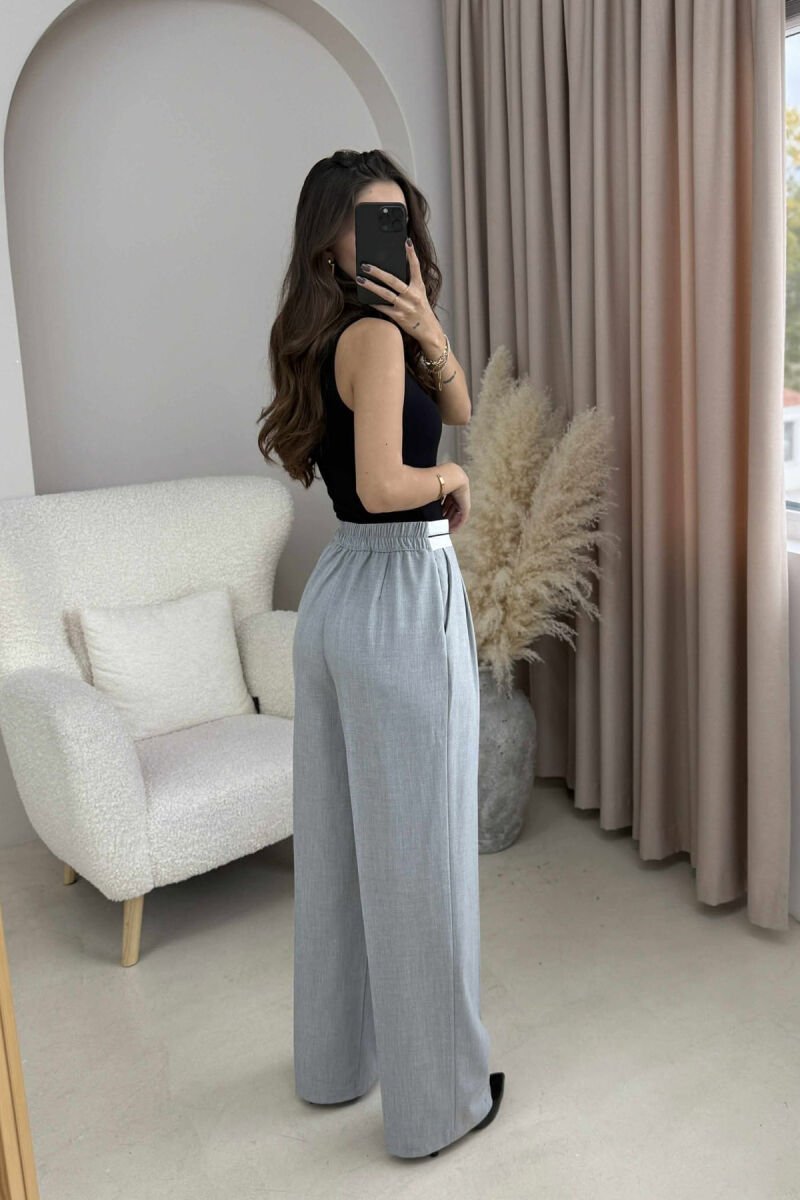 SEMI ELASTIC WIDE LEG WOMEN TROUSERS LIGHT GREY/GZ - 4