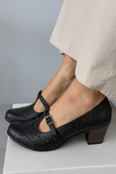 SEMI HEEL ONE COLOR WOMEN SHOES BLACK/ E ZEZE - KLAUDIO FASHION