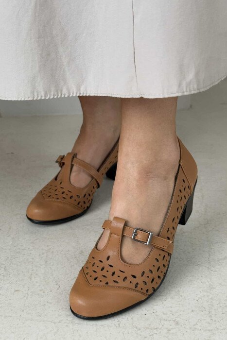 SEMI HEEL ONE COLOR WOMEN SHOES BROWN/KAFE - KLAUDIO FASHION