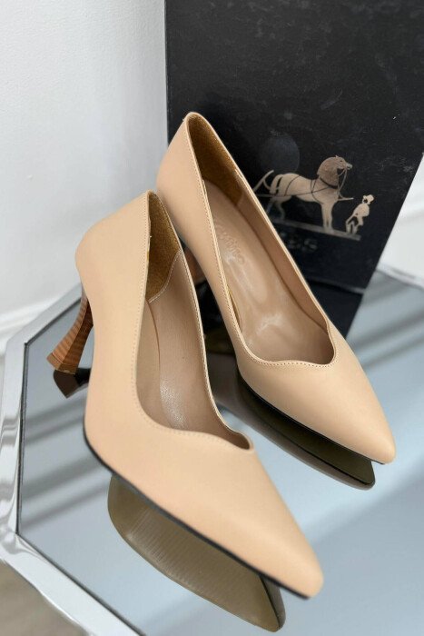 SEMI HEELS WOOD DETAILS CREAM/KREM - 1