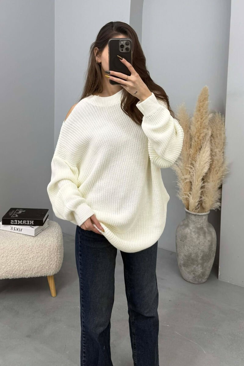 SEMI NECK ONE COLOR WOMEN SWEATER WHITE-E BARDHE - 1