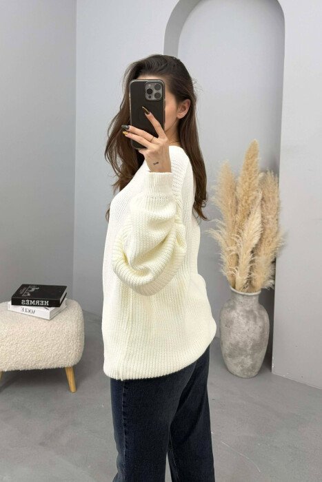 SEMI NECK ONE COLOR WOMEN SWEATER WHITE-E BARDHE - 2