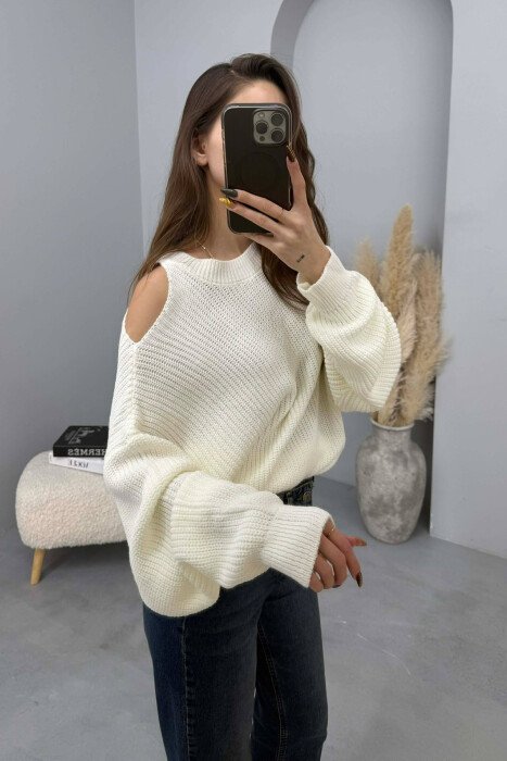 SEMI NECK ONE COLOR WOMEN SWEATER WHITE-E BARDHE - 3