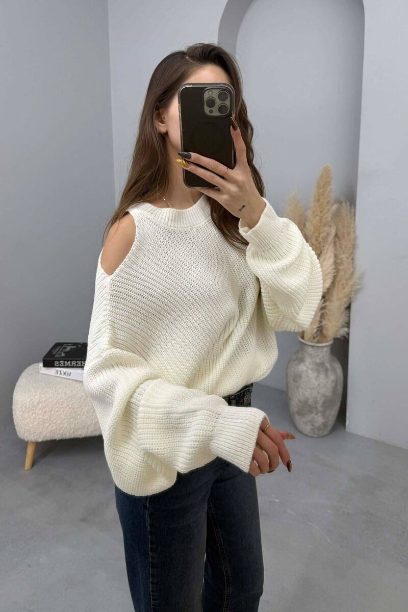 SEMI NECK ONE COLOR WOMEN SWEATER WHITE-E BARDHE - 3