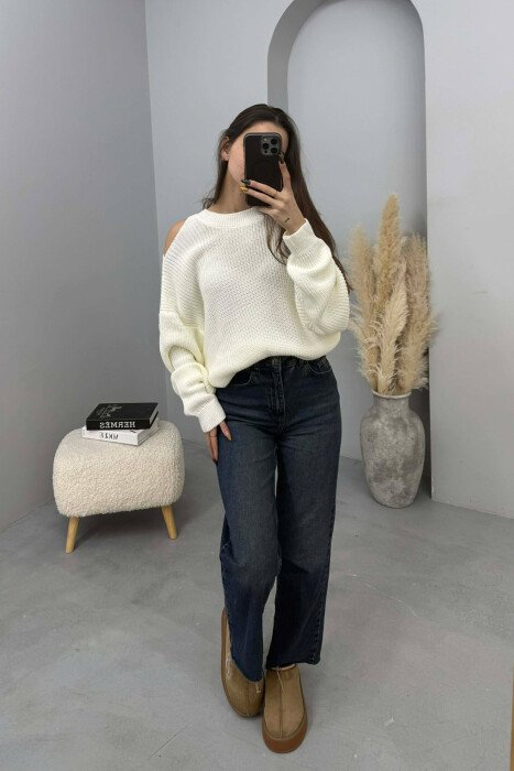 SEMI NECK ONE COLOR WOMEN SWEATER WHITE-E BARDHE - 4