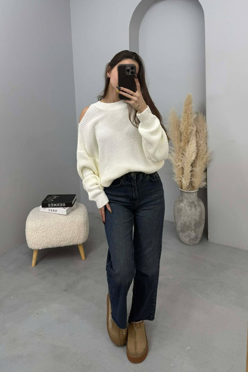 SEMI NECK ONE COLOR WOMEN SWEATER WHITE-E BARDHE - 4