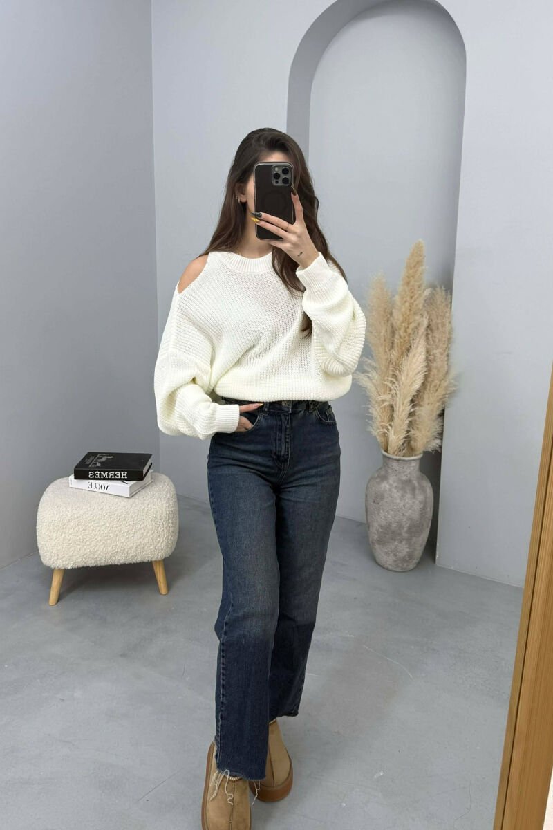 SEMI NECK ONE COLOR WOMEN SWEATER WHITE-E BARDHE - 5