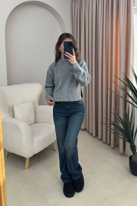 SEMI NECK SIMPLE WOMEN SWEATER GREY/GRI - KLAUDIO FASHION