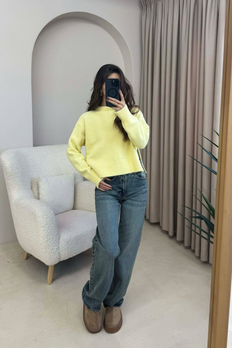 SEMI NECK SIMPLE WOMEN SWEATER YELLOW/E VERDHE - 1