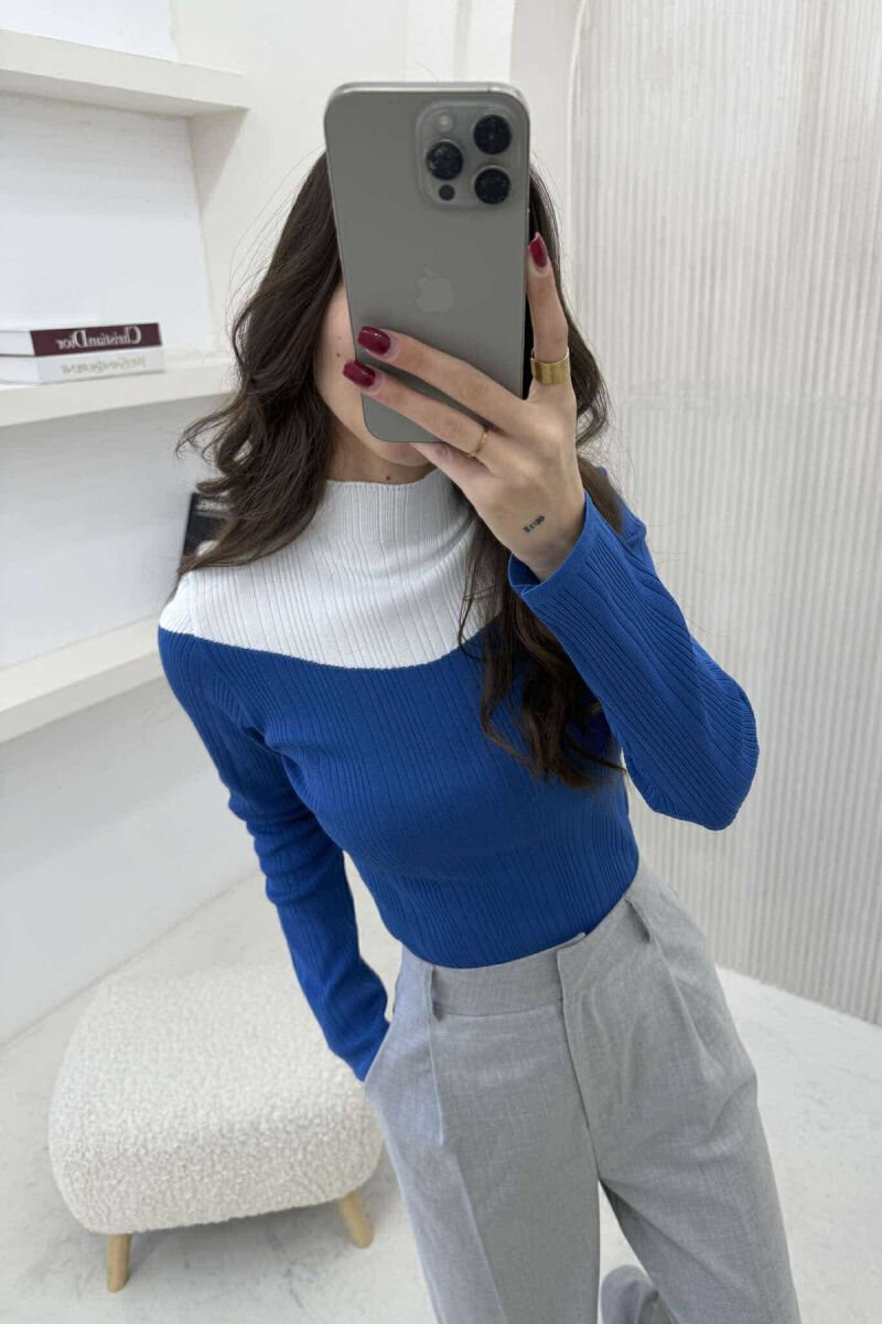 SEMI NECK TWO COLOR WOMEN SWEATER BLUE/BLU - 2