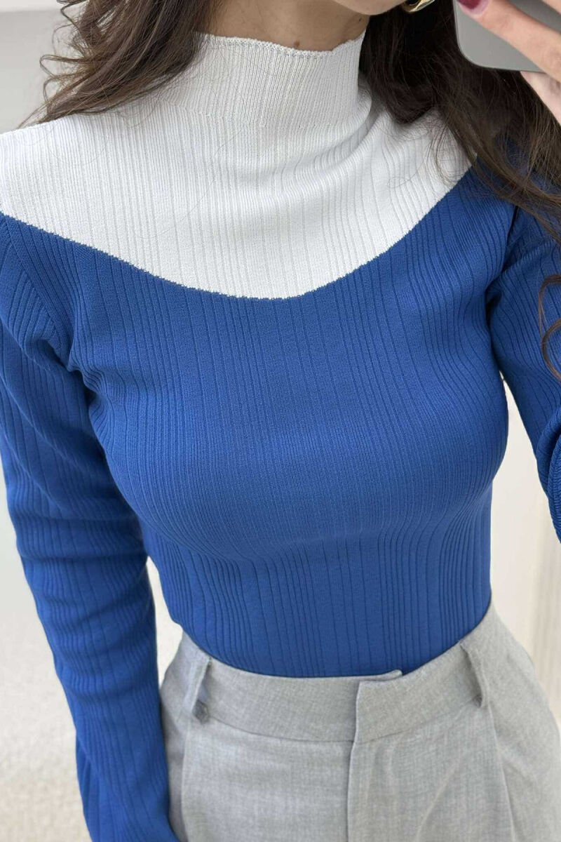 SEMI NECK TWO COLOR WOMEN SWEATER BLUE/BLU - 4