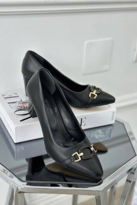 SEMI SHINY WOMAN HEEL GOLD SPECIAL NEW BLACK/ E ZEZE - KLAUDIO FASHION