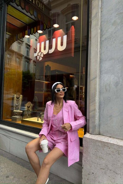 SET TRE PJESESH XHAKETE + JELEK + PANTALLONA PER FEMRA NE NGJYRE ROZE - 4