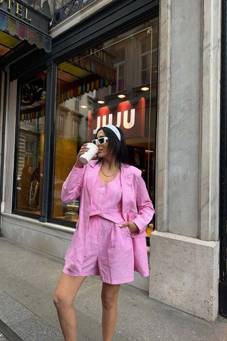 SET TRE PJESESH XHAKETE + JELEK + PANTALLONA PER FEMRA NE NGJYRE ROZE - 7