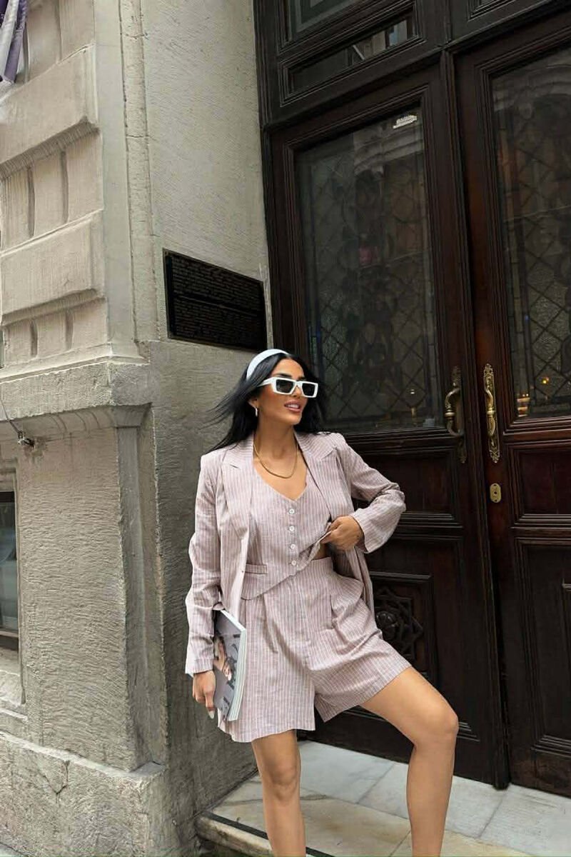 SET TRE PJESESH XHAKETE + JELEK + PANTALLONA PER FEMRA NE NGJYRE KAFE - 7