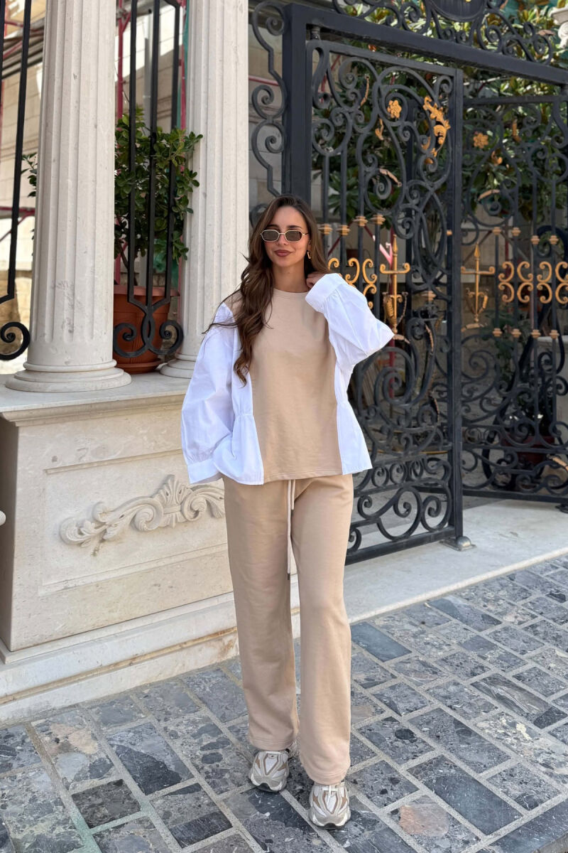 SET BLUZE + TUTA ME BEL ELASTIK PER FEMRA NE NGJYRE BEZHE - 1
