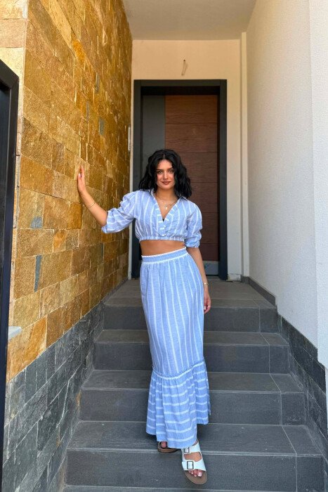 SET CROP TOP+FUND PER FEMRA NE NGJYRE BLU - KLAUDIO FASHION