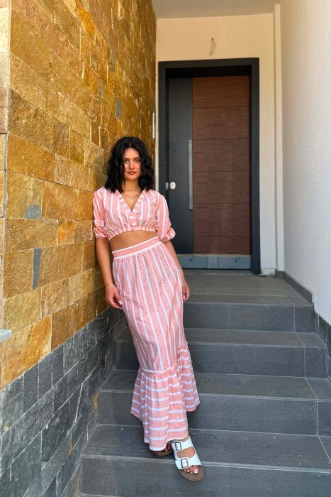 SET CROP TOP+FUND PER FEMRA NE NGJYRE PORTOKALLI - KLAUDIO FASHION