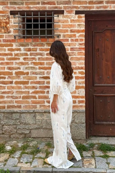 SET CROP TOP ME JAKE V + PANTALLONA PER FEMRA NE NGJYRE TE BARDHE DHE BLU - 4