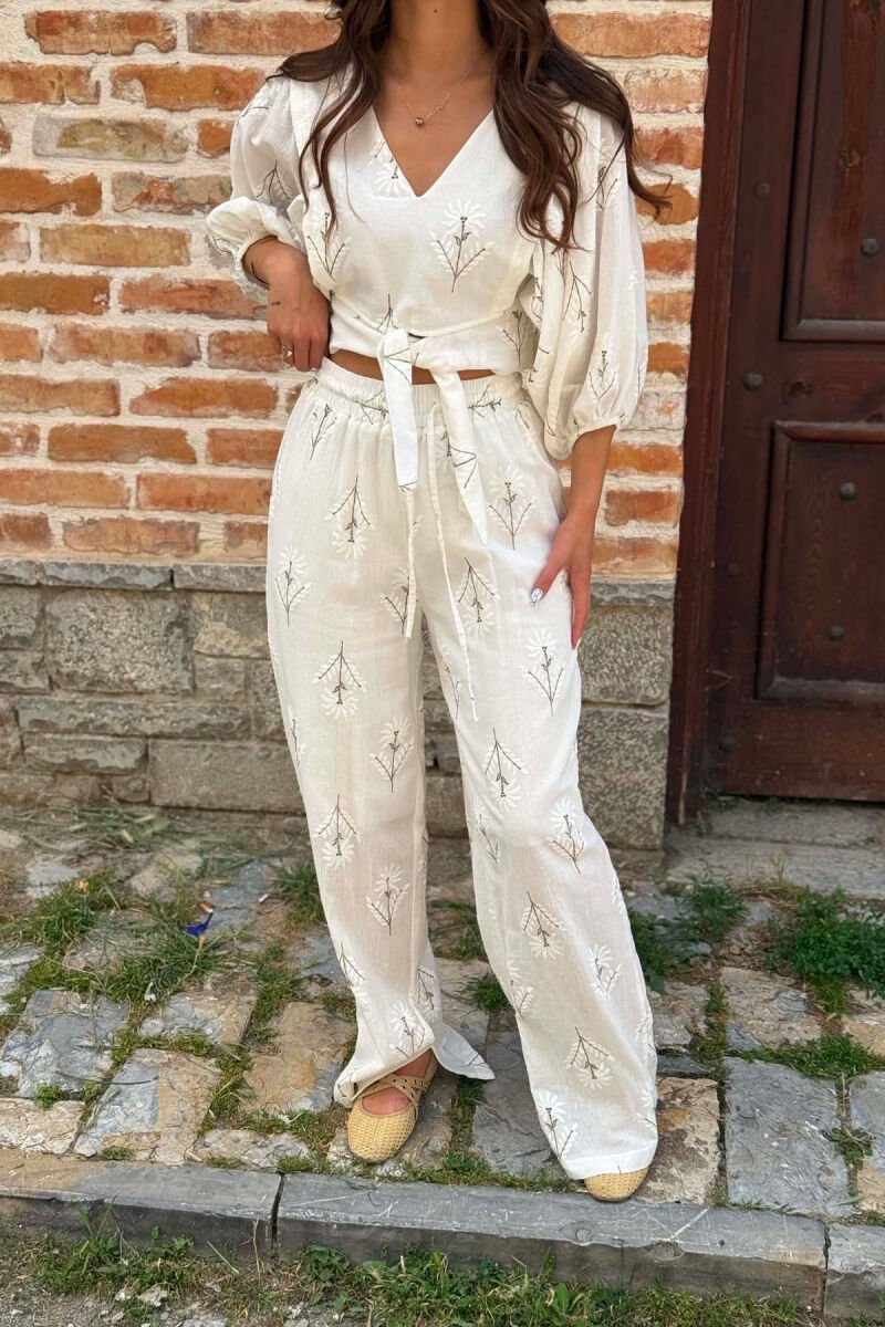 SET CROP TOP ME JAKE V + PANTALLONA PER FEMRA NE NGJYRE TE BARDHE DHE KAFE - 4