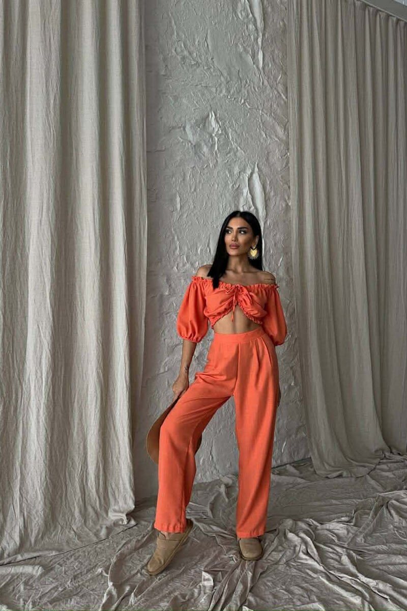 SET CROP TOP + PANTALLONA PER FEMRA NE NGJYRE PORTOKALLI - 1